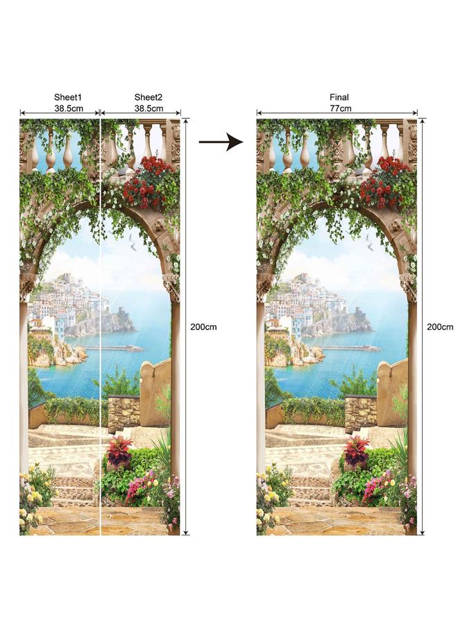 الأزرق جي دبليو متجر التجارة الخارجية 77/90 سم ديكور المناظر الطبيعية محاكاة ملصق الباب غرفة النوم تجديد باب غرفة المعيشة pvc ملصق الحائط - Image 1