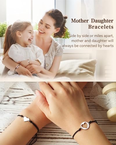 MANVEN Mother Daugther Bracelets Birthday Gifts for Mom Matching Heart Bracelet Christmas Jewelry Gifts for Mom Daughter - Image 2