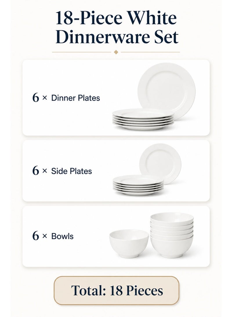 Master Gold Porcelain Dinnerware Set, 18 Pieces for 6 People, White, Dishwasher Safe - Image 3