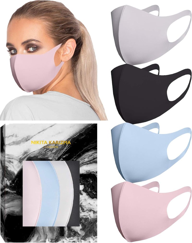 KARIZMA KARIZMA Styling Essentials Cloth Face Mask 4 Buttery Soft Masks Washable Fabric Classic Pink Soft Grey Blue and Black Face Mask Reusable Fabric Face Mask 4 Pieces 