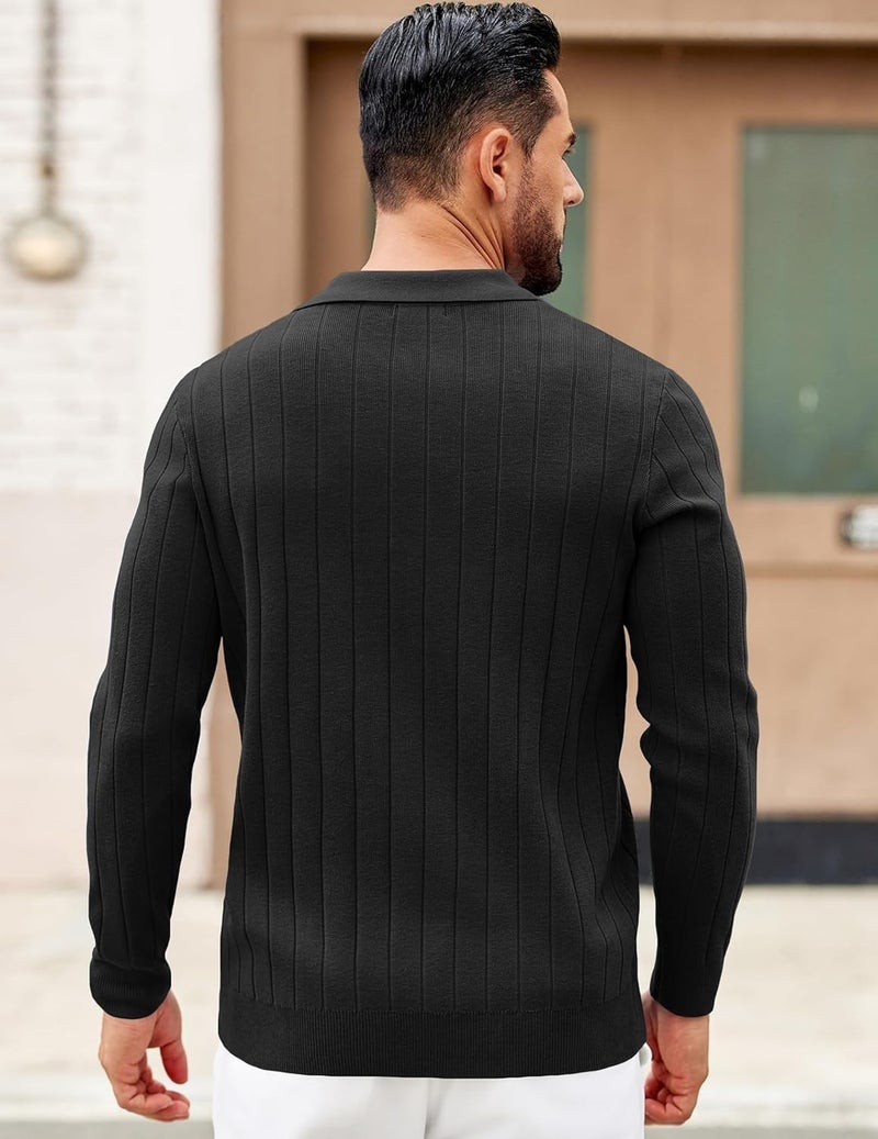 NORTHWIND Men's Cotton Full Sleeve Collar Polo Sweater for Man Rib Knitted Sweaters for Men Winter Pullover Sweater for Men (in, Alpha, L, Black) - Image 2