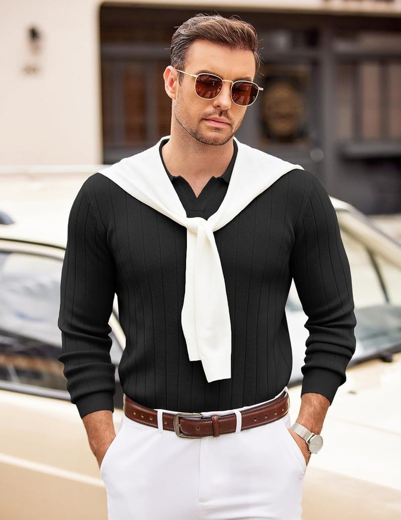 NORTHWIND Men's Cotton Full Sleeve Collar Polo Sweater for Man Rib Knitted Sweaters for Men Winter Pullover Sweater for Men (in, Alpha, L, Black) - Image 4