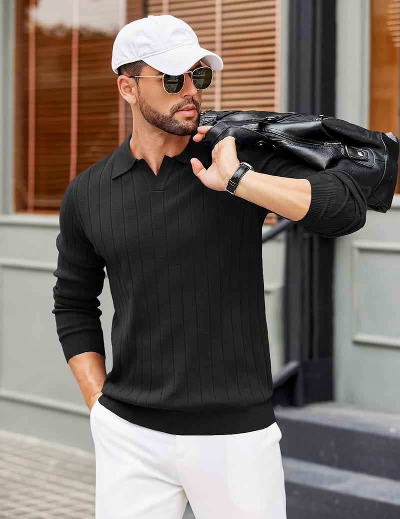 NORTHWIND Men's Cotton Full Sleeve Collar Polo Sweater for Man Rib Knitted Sweaters for Men Winter Pullover Sweater for Men (in, Alpha, L, Black) - Image 5