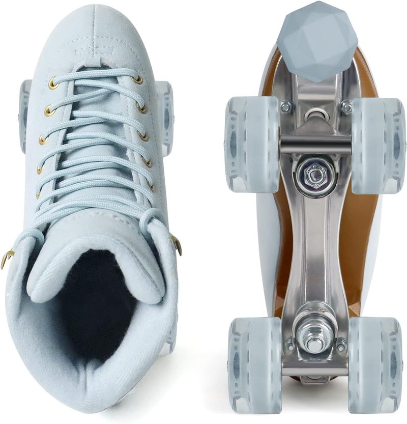 TUOSAMTIN Retro Suede Quad Roller Skates for Women and Men with Adjustable Rubber Stoppers - Image 2