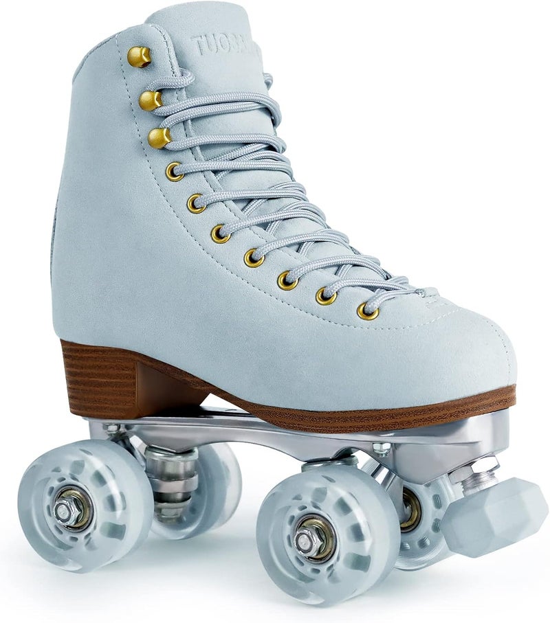 TUOSAMTIN Retro Suede Quad Roller Skates for Women and Men with Adjustable Rubber Stoppers - Image 1