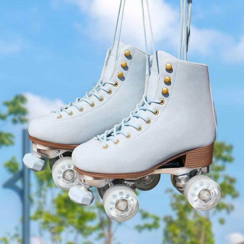 TUOSAMTIN Retro Suede Quad Roller Skates for Women and Men with Adjustable Rubber Stoppers - Image 5