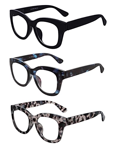 AMOMOMA 3 Pack Retro Oversized Reading Glasses for Women Blue Light Blocking Computer Readers Spring hinge AM6003 with Black+Blue+Grey Tortoise Frame 2.00 x - Image 3