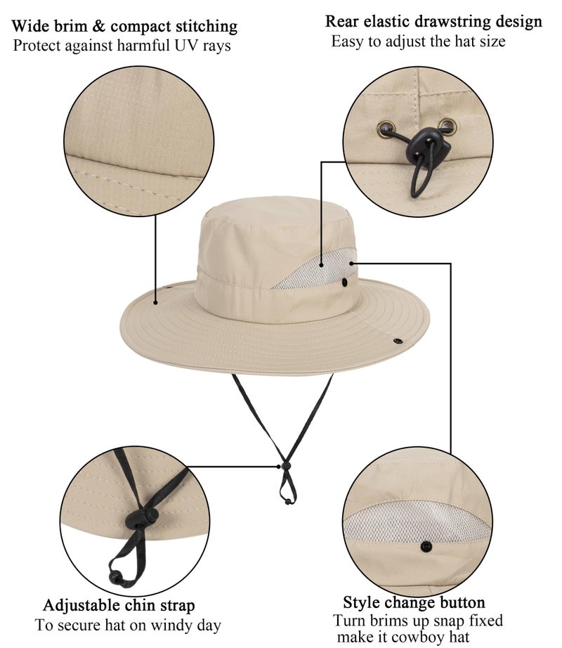 UTOWO Kids Sun Hat with UV Protection Beach Bucket for Boys & Girls Wide Brim Safari Boonie Cap for Summer Outdoor Dark Beige - Image 5
