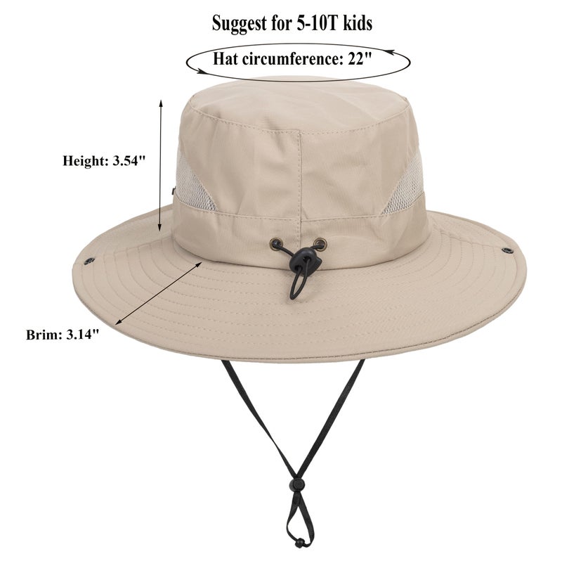 UTOWO Kids Sun Hat with UV Protection Beach Bucket for Boys & Girls Wide Brim Safari Boonie Cap for Summer Outdoor Dark Beige - Image 2