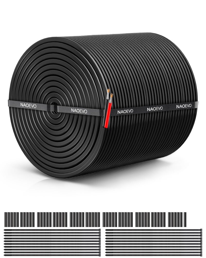 NAOEVO 18 Gauge Wire 2 Conductor Electrical Wire, 18 AWG Stranded PVC Cord, 12V Low Voltage/Tinned Copper/Flexible Cable for Automotive Wiring, Lamp Cord, Marine Cable (200FT) - Image 1