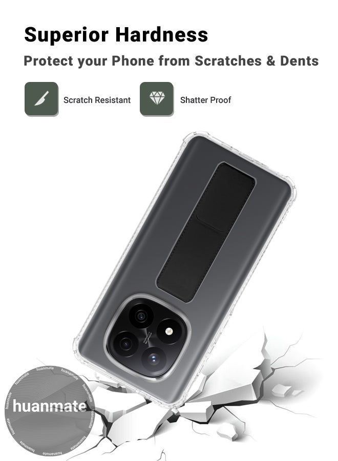 huanmate Xiaomi Redmi Note 14 Pro Plus 5G Magnetic Case With Hand Grip Holder & Kickstand - Strong Grip for Magnetic Car Holder, Stylish & Functional, Ultimate Convenience & Hands-Free Viewing - Clear/Black - Image 4