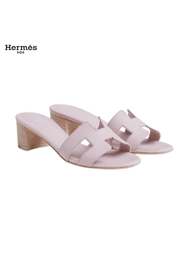 Hermes H24 Oasis Calfskin Chunky-Heeled Ankle-Strap 5cm Sandals for Women Summer, Pink - Image 1