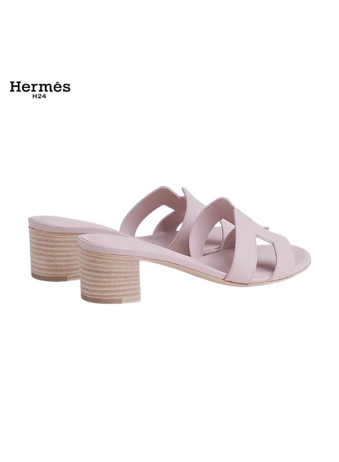 Hermes H24 Oasis Calfskin Chunky-Heeled Ankle-Strap 5cm Sandals for Women Summer, Pink - Image 3