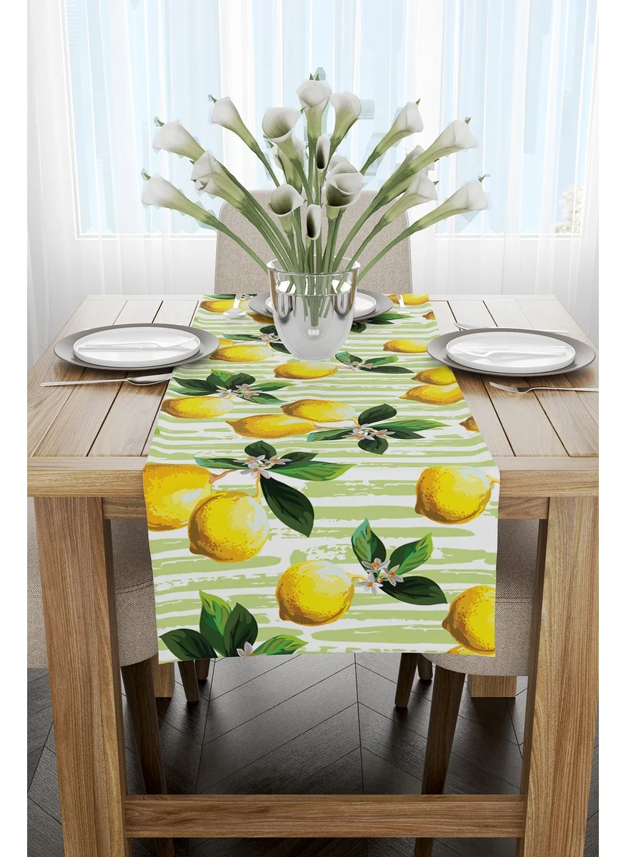 Cango Home Yellow Green Lemon Patterned Digital Printed Runner