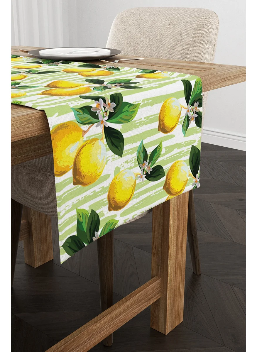 Cango Home Yellow Green Lemon Patterned Digital Printed Runner