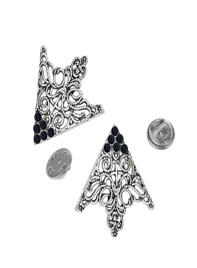 FURE Antic Rhodium Metal Grill Triangular Collar Pins with Rhinestones (Black) for Men and Women - Image 3