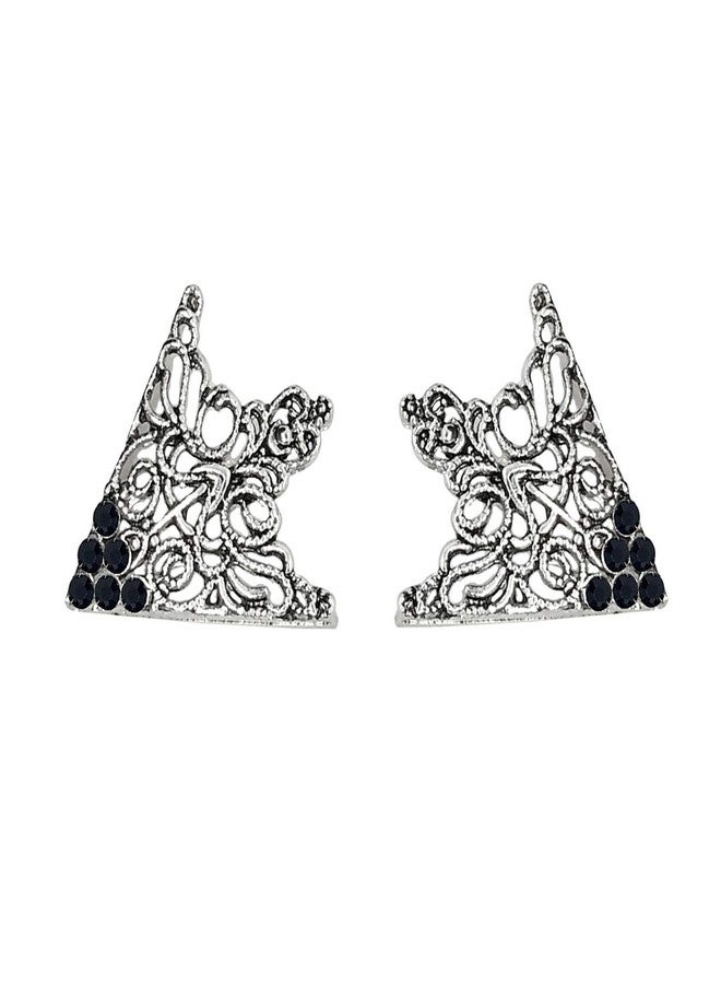 FURE Antic Rhodium Metal Grill Triangular Collar Pins with Rhinestones (Black) for Men and Women - Image 1