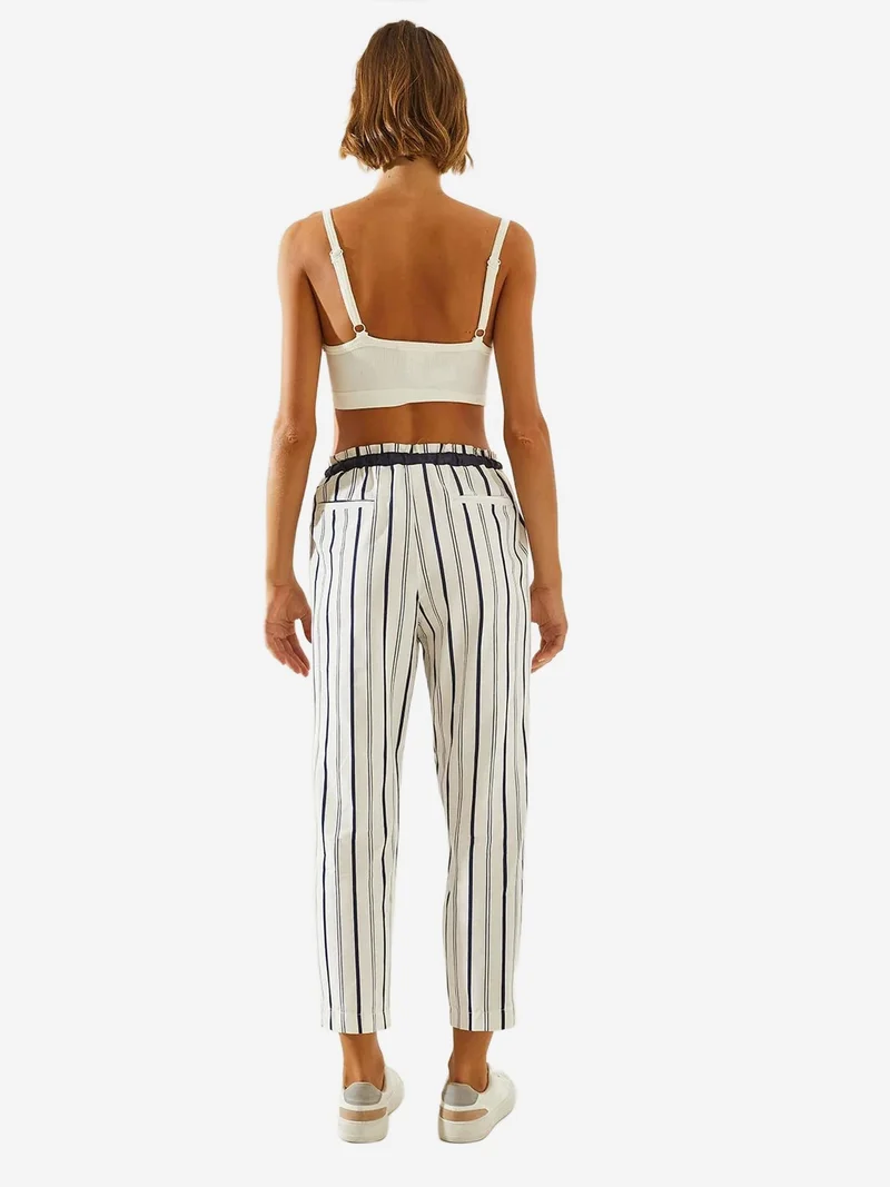 Bianco Lucci LUCCI Striped Elastic Waist Carrot Pants