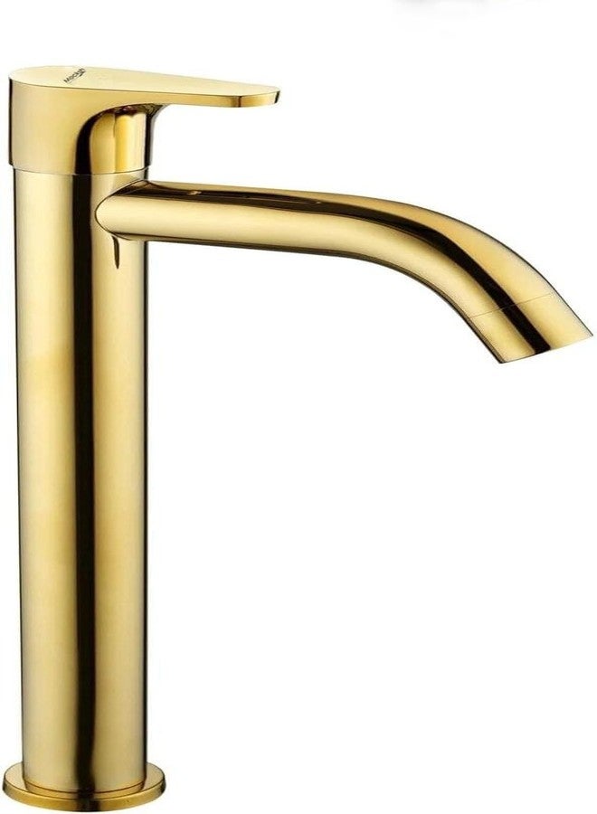 Mocksh Full Gold PVD Coated Vignette SS-304 Tall Pillar Cock Tap with Long Spout & 12 Inches Tall Body Tall Boy Extended Pillar Tap Faucet - Image 1