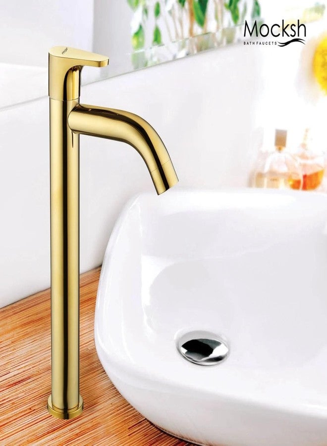 Mocksh Full Gold PVD Coated Vignette SS-304 Tall Pillar Cock Tap with Long Spout & 12 Inches Tall Body Tall Boy Extended Pillar Tap Faucet - Image 4