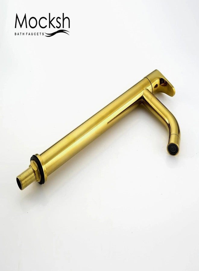 Mocksh Full Gold PVD Coated Vignette SS-304 Tall Pillar Cock Tap with Long Spout & 12 Inches Tall Body Tall Boy Extended Pillar Tap Faucet - Image 5