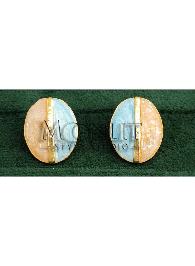 Moonlit Style Studio - High Gold Plated Meenakari Dual-Tone Oval Stud Earrings