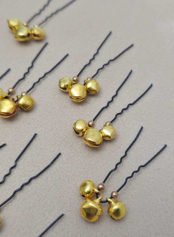 Twinsho Bridal Gold Jingle Bell Hair Pins, Black Metal Pins with Double Bells, Wedding Ghungroo Pin for Women, Set of 10 - Image 4