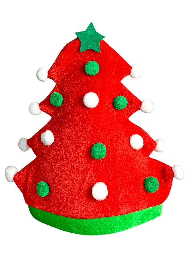 Little Surprise Box  3d Red Pompom Christmas Tree shaped Velvet Plush Christmas Party Hat