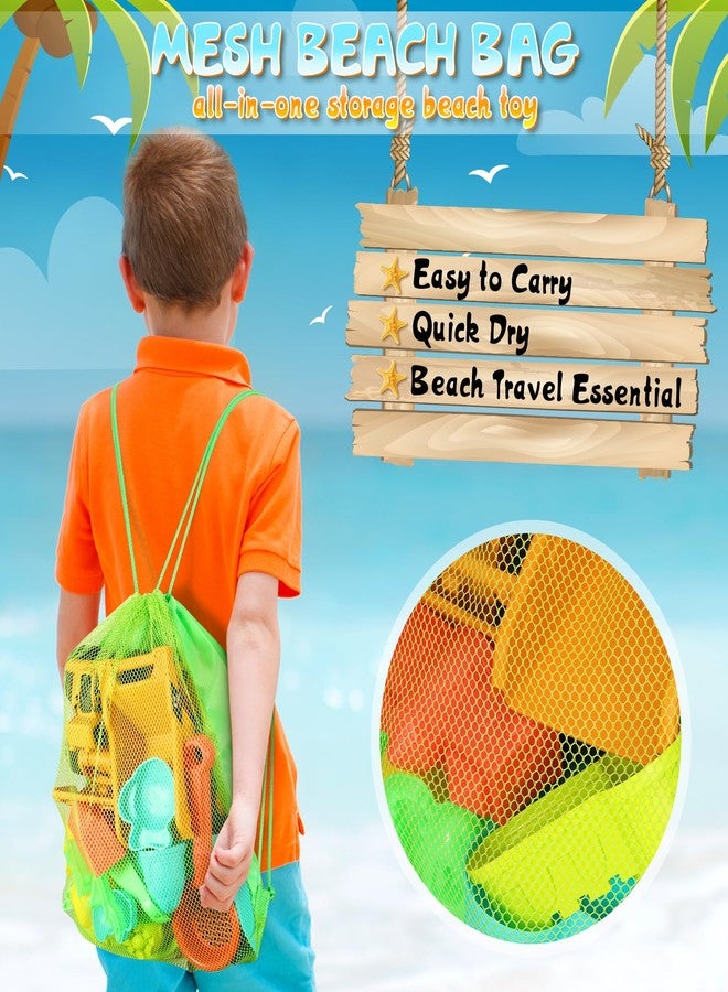 HUITEM Beach Sand Toys for Kids, 29PCS Sandbox Toys with 2 Collapsible Bucket Sand, 2 Dump Truck, Dinosaur Molds, Castle Building Kit, Shovel Sieve,Flags,Mesh Bag Travel Beach Toys for Toddler 3-10 - Image 2