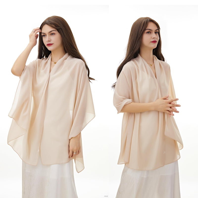 YOUR SMILE for Women Lightweight Breathable Solid Color Soft Chiffon Long Fashion Scarves Sunscreen Shawls (Beige) - Image 3
