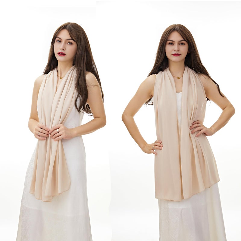 YOUR SMILE for Women Lightweight Breathable Solid Color Soft Chiffon Long Fashion Scarves Sunscreen Shawls (Beige) - Image 2