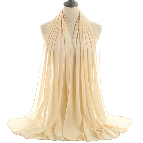 YOUR SMILE for Women Lightweight Breathable Solid Color Soft Chiffon Long Fashion Scarves Sunscreen Shawls (Beige) - Image 4