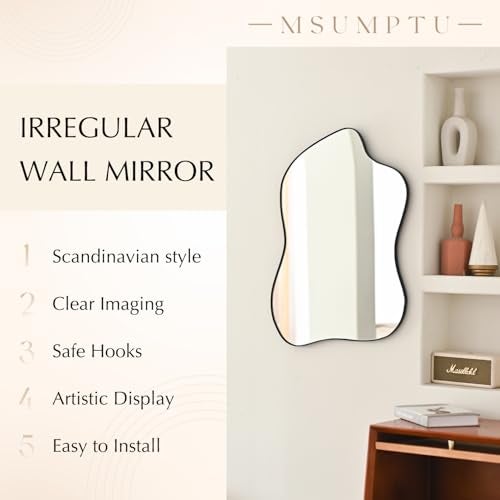 MSUMPTU Irregular Wall Mirror Black Wave Shaped Metal Framed Wall Mirror for Bathroom Bedroom Entryway Living Room Wall Decor 24" L x 18" W 2305B - Image 5