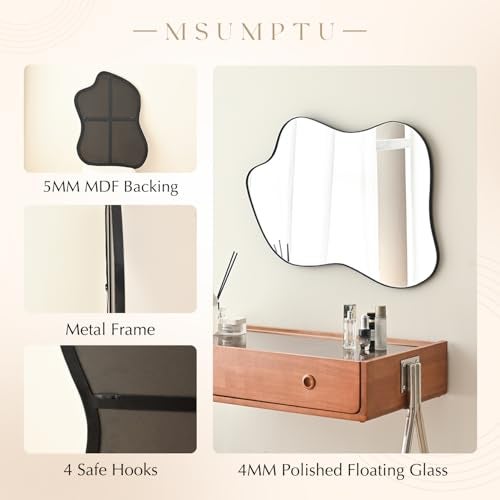 MSUMPTU Irregular Wall Mirror Black Wave Shaped Metal Framed Wall Mirror for Bathroom Bedroom Entryway Living Room Wall Decor 24" L x 18" W 2305B - Image 4
