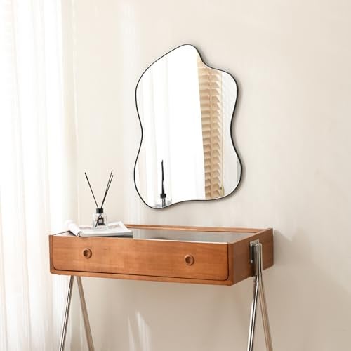 MSUMPTU Irregular Wall Mirror Black Wave Shaped Metal Framed Wall Mirror for Bathroom Bedroom Entryway Living Room Wall Decor 24" L x 18" W 2305B - Image 1