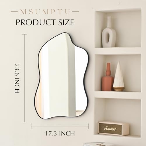 MSUMPTU Irregular Wall Mirror Black Wave Shaped Metal Framed Wall Mirror for Bathroom Bedroom Entryway Living Room Wall Decor 24" L x 18" W 2305B - Image 3