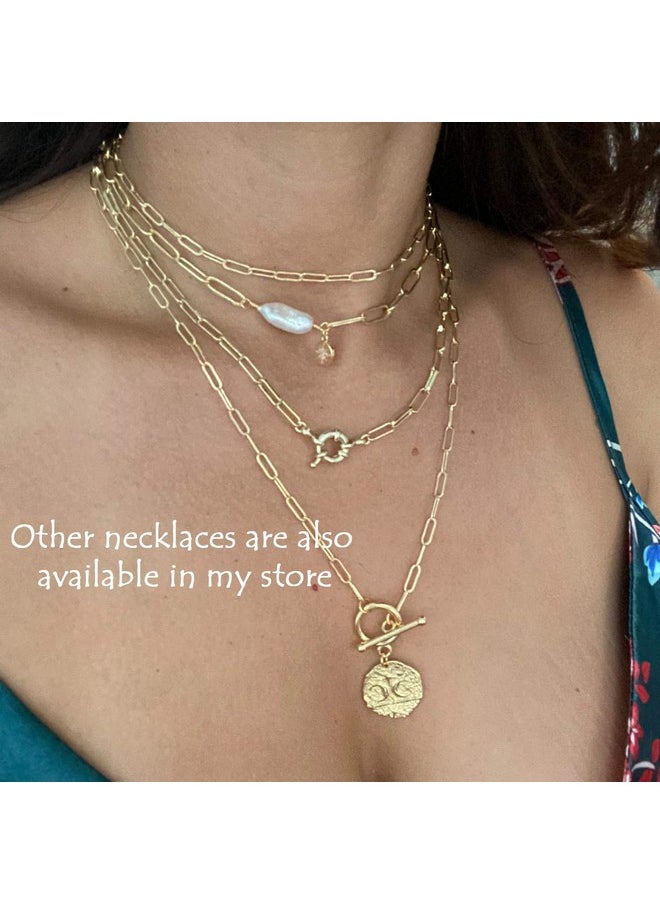 Aobei Pearl Aobei Pearl Moon and Star Medallion Pendant Necklace 18k Gold Oval Link Chain Choker Large Celestial Charm Layering Jewelry 20’’  - Image 2