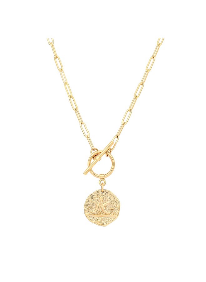 Aobei Pearl Aobei Pearl Moon and Star Medallion Pendant Necklace 18k Gold Oval Link Chain Choker Large Celestial Charm Layering Jewelry 20’’  - Image 1