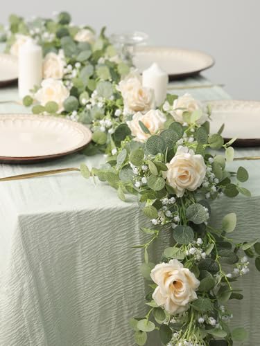 Anna's Whimsy Annas Whimsy 591FT Artificial Eucalyptus Greenery with Flowers Fake Rose Gypsophila for Wedding Spring Home Party Decor - Image 3