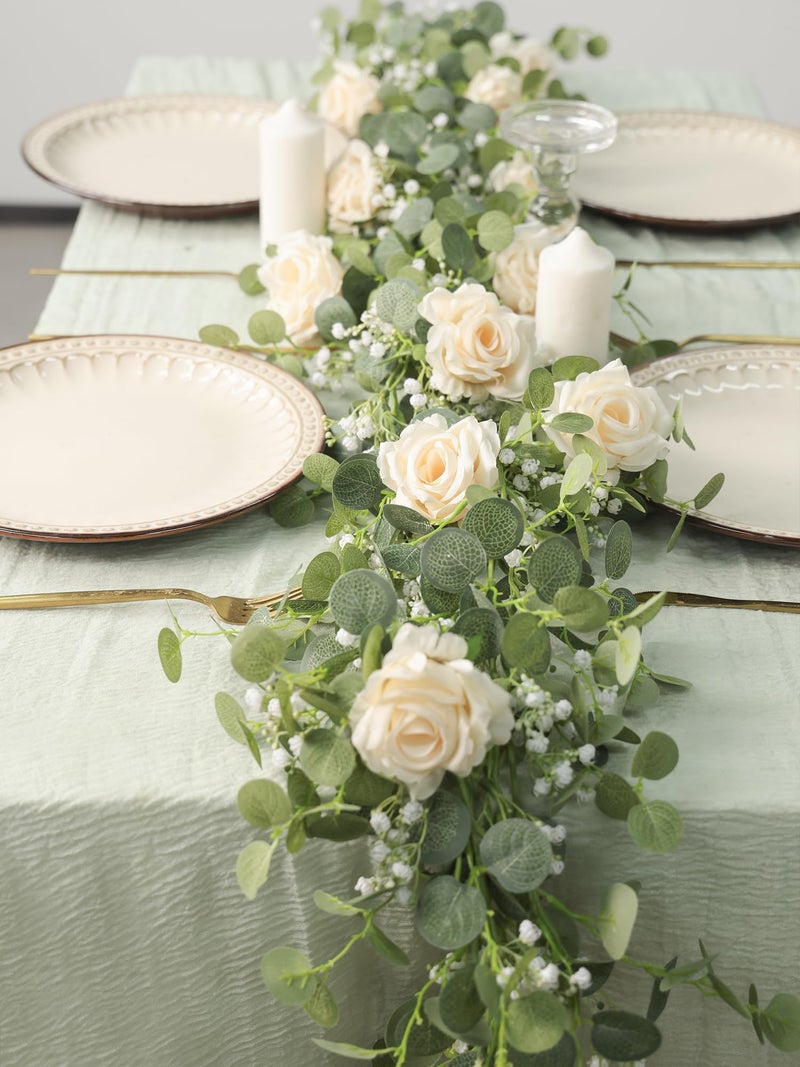Anna's Whimsy Annas Whimsy 591FT Artificial Eucalyptus Greenery with Flowers Fake Rose Gypsophila for Wedding Spring Home Party Decor - Image 2