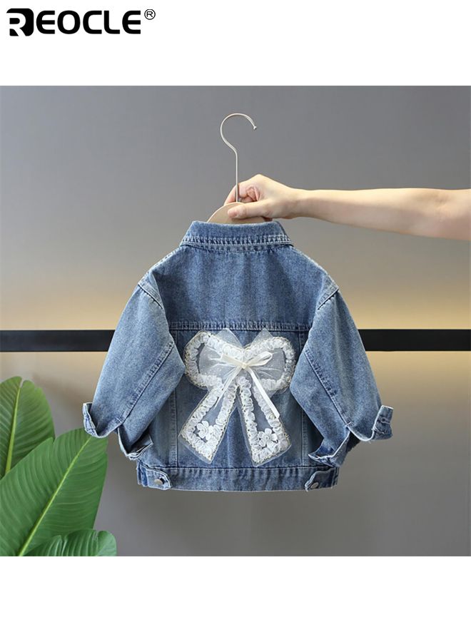 ريوكل سترة جينز للبنات بتصميم زهور ثلاثي الأبعاد وبناء جينز كلاسيكي سترة عادية بتفاصيل مزينة لارتدائها في الربيع والخريف - Image 2
