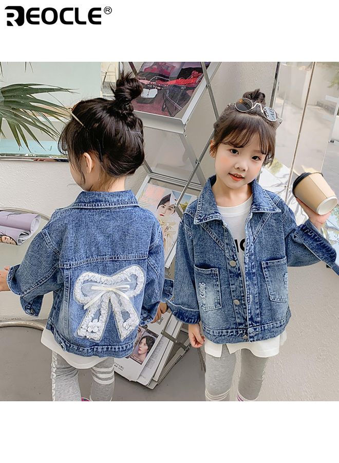 ريوكل سترة جينز للبنات بتصميم زهور ثلاثي الأبعاد وبناء جينز كلاسيكي سترة عادية بتفاصيل مزينة لارتدائها في الربيع والخريف - Image 4