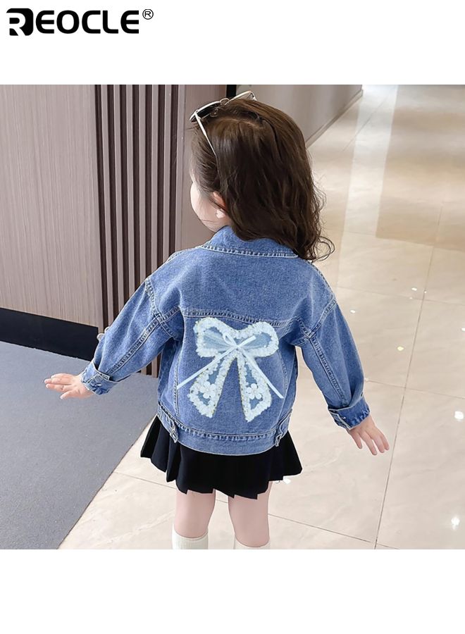 ريوكل سترة جينز للبنات بتصميم زهور ثلاثي الأبعاد وبناء جينز كلاسيكي سترة عادية بتفاصيل مزينة لارتدائها في الربيع والخريف - Image 3