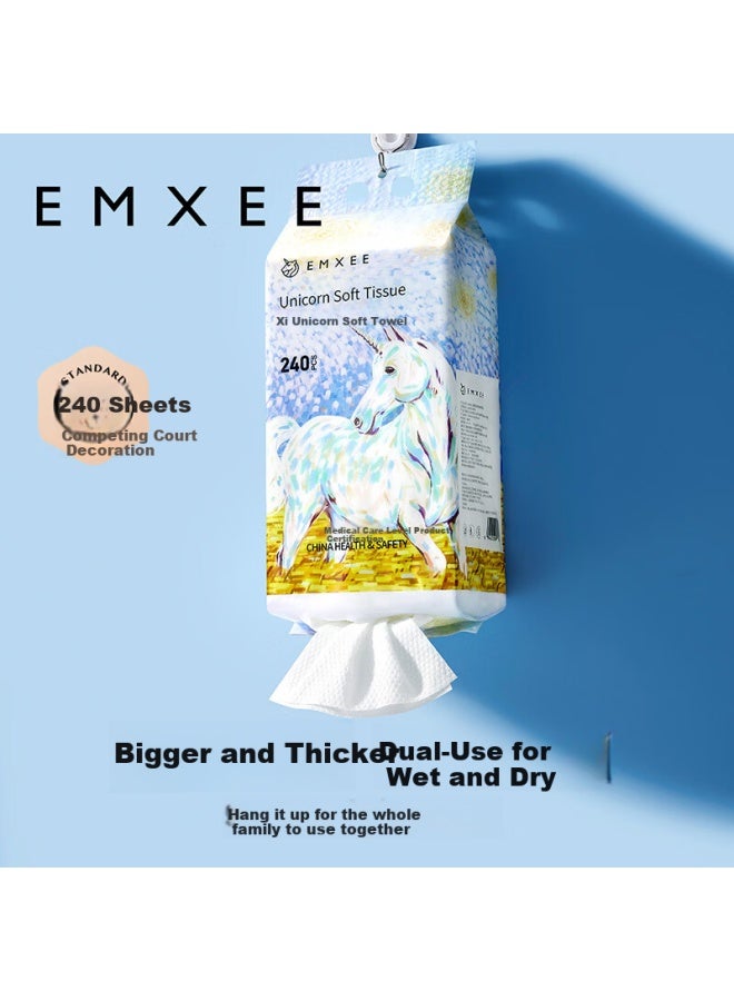 Emxee Unicorn Soft Towels For Babies, Hanging-style Facial Cleansing Wipes, 240 Sheets * 6 Packs - Image 1
