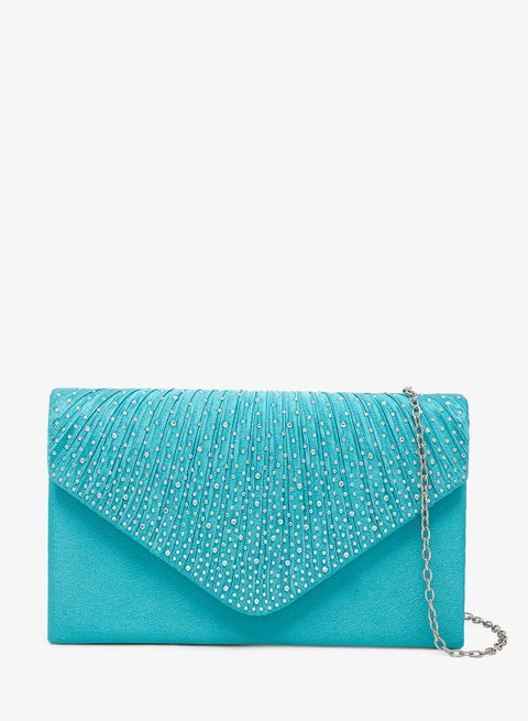 Pleated Embellished Clutch Bag