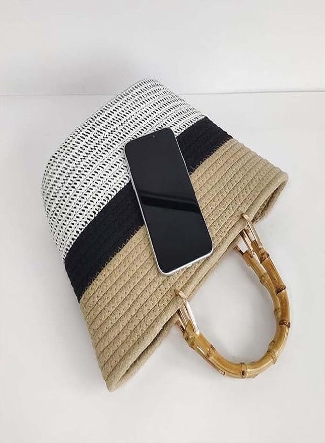 justhandmade Handwoven Jute Tote Bag for Women with Bamboo Handle | Stylish Eco-Friendly Shoulder Handbag | Large Capacity Shopping Beach Office Handbag for Ladies - Image 4