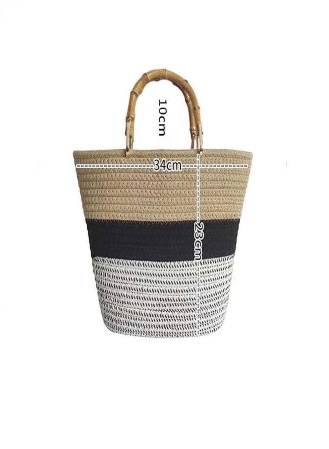 justhandmade Handwoven Jute Tote Bag for Women with Bamboo Handle | Stylish Eco-Friendly Shoulder Handbag | Large Capacity Shopping Beach Office Handbag for Ladies - Image 3