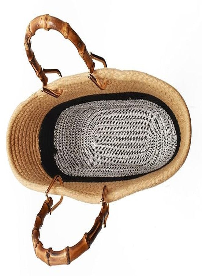 justhandmade Handwoven Jute Tote Bag for Women with Bamboo Handle | Stylish Eco-Friendly Shoulder Handbag | Large Capacity Shopping Beach Office Handbag for Ladies - Image 2