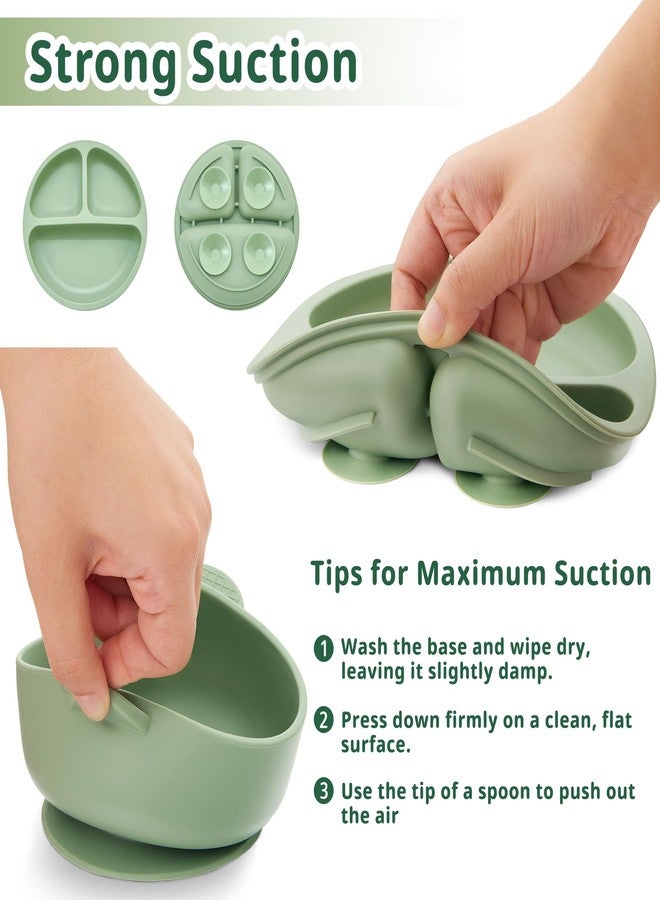 Bufims Silicone Baby Feeding Set, Baby Led Weaning Supplies, Eating Essentials Utensils with Suction Plate and Bowl, Pocket Bib, Sippy Cup with Lid, Forks Spoons Snack Container, for 6+ Months, Green - Image 3
