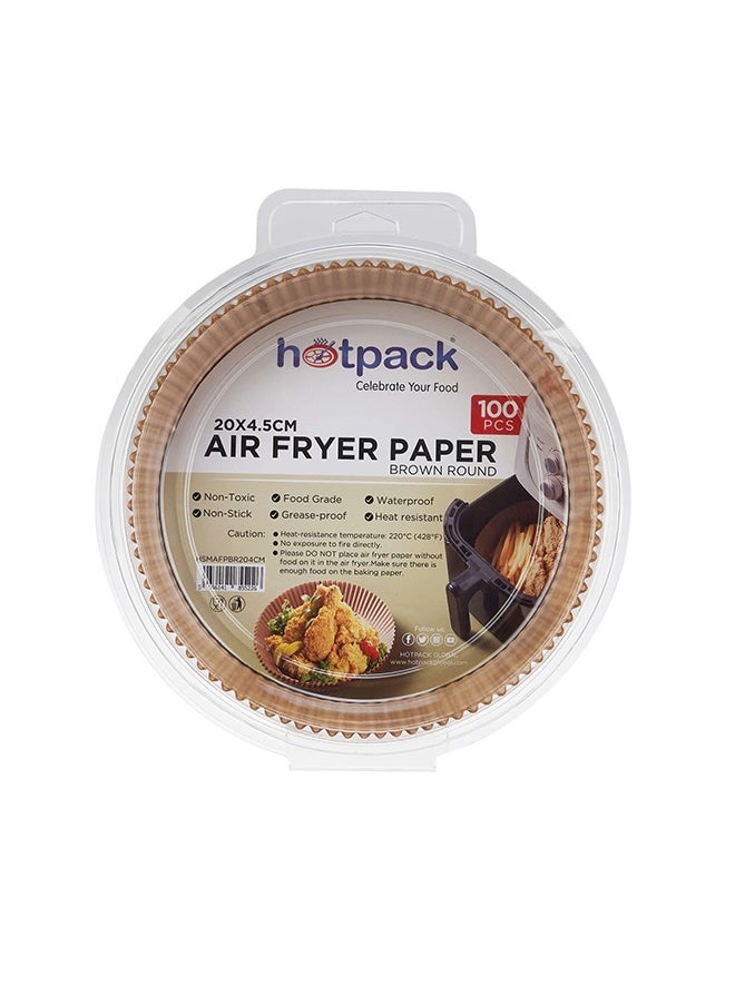 Hotpack Air Fryer Paper Brown Round Liners 20x4.5cm, 100-Pieces 